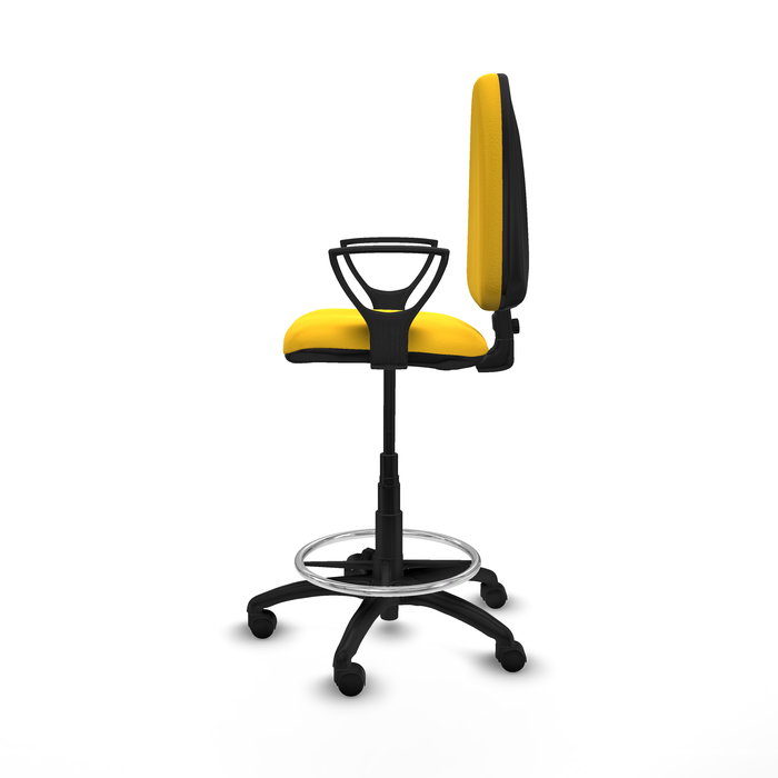 Tabouret Aýna taburete Contact permament de base Cuir écologique Jaune Structure polyamide noire Accoudoirs fixes Sans appui-tête Roulettes en nylon 50 mm
