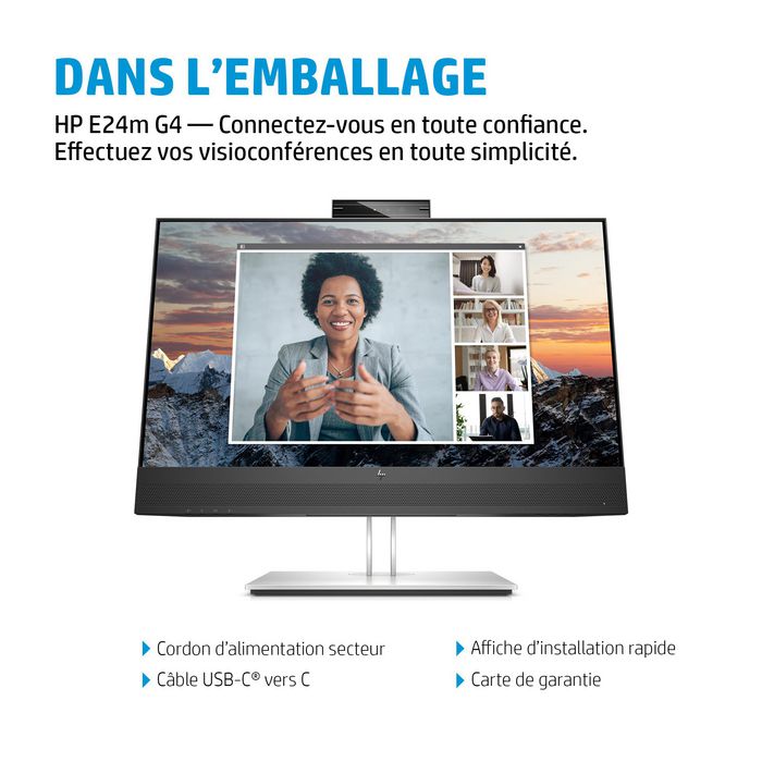 HP E24m G4 Écran de conférence USB-C FHD 23,8 pouces Argent/Noir