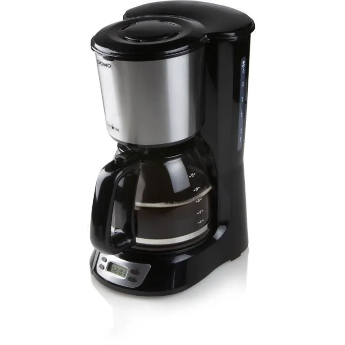 Domo Cafetière Filtre DO708K - 1000W, 1.5L (12 tasses), Programmateur 24h avec écran LCD - Noir et Inox