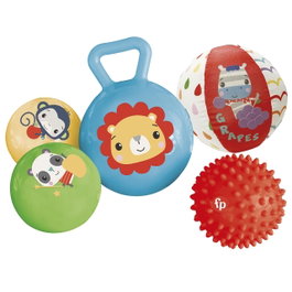 Fisher-Price Pack de 5 balles et hochets sensoriels avec animaux, textures et sons variés - Jouet d'éveil pour bébé de 12 mois et plus