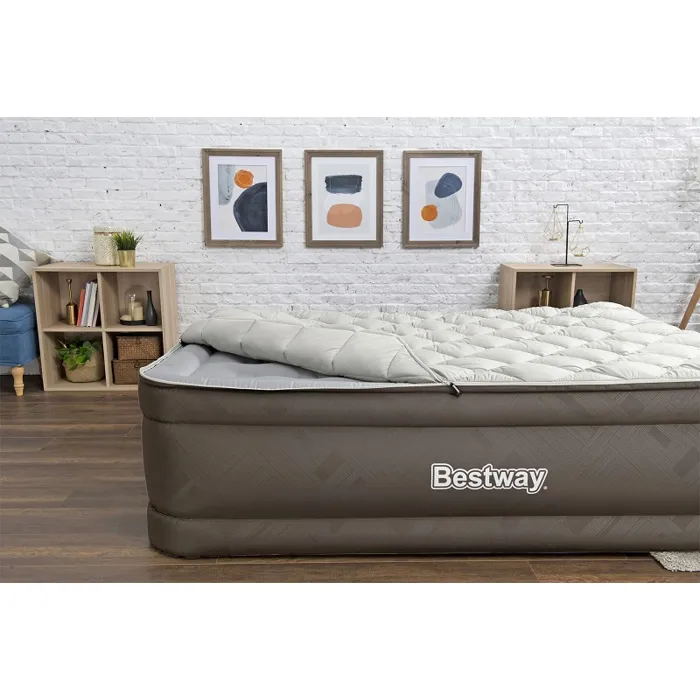 Bestway Matelas gonflable 2 places Tough Guard Fortech, Pompe électrique intégrée, Charge 350 kg, 203 x 152 x 51 cm, Idéal camping intérieur