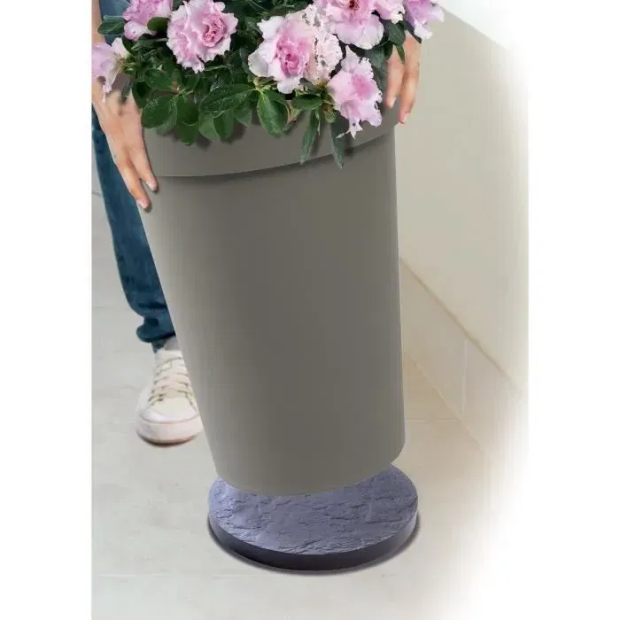 EDA - Support à roulettes pour pot de fleurs Ø 30 cm H 5 cm - Gris ardoise - Roues multidirectionnelles - Imitation pierre