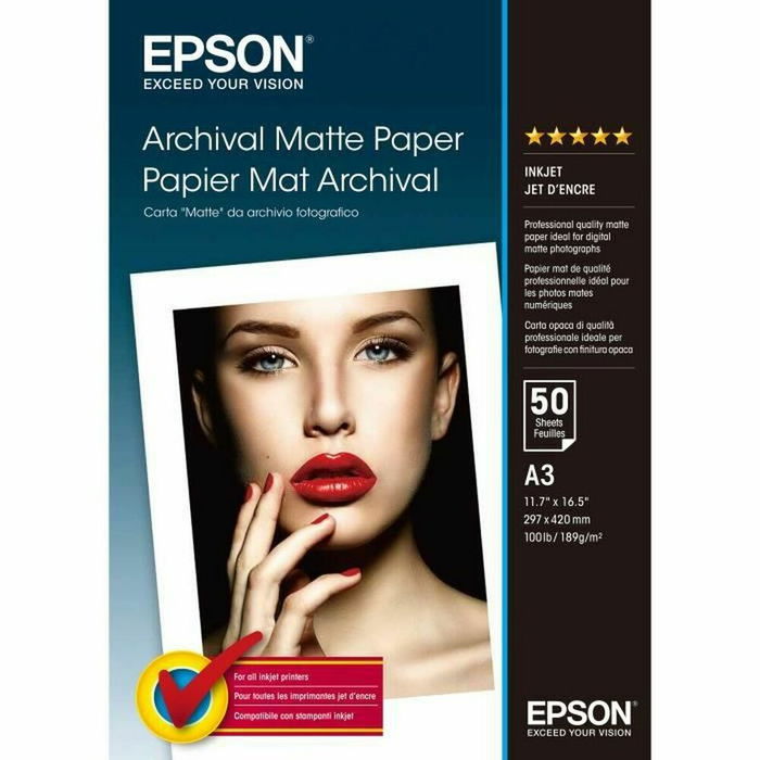 Papier photo mat Epson C13S041344 A3 50 Volets (1 Unité) Papier photo mat Epson C13S041344 A3 50 Volets (1 Unité)