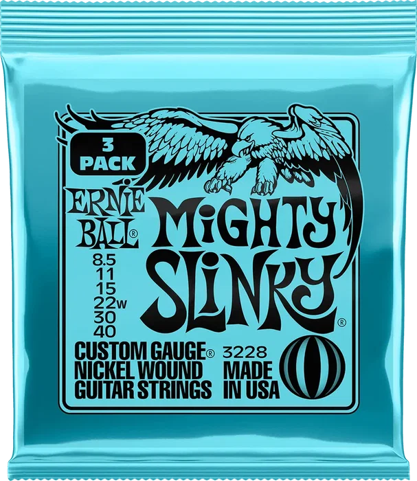ERNIEBALL Mighty Slinky 8.5-40 Tripack (3) Jeu de cordes électriques calibre .0085-.040