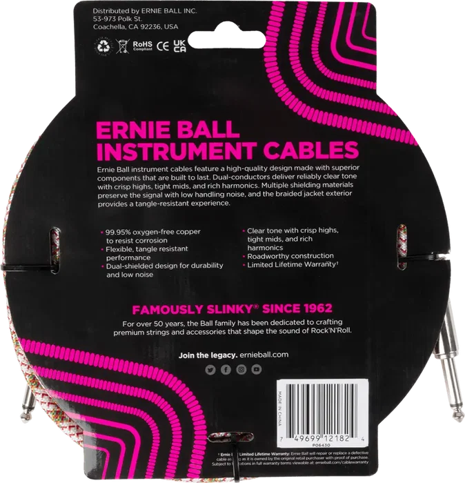 Ernie Ball Câble Instrument Jack-Jack SS 5,5 m Tressé Emerald Argyle - Haute Fidélité