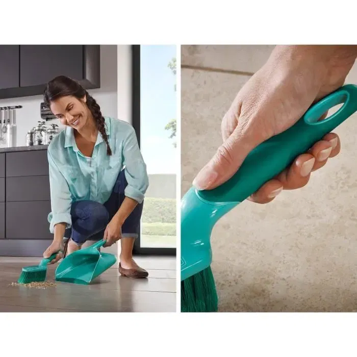 Leifheit 41410 - Kit de balayage complet avec pelle à poussière extra large et balayette à extrémités épissées, poignée ergonomique souple