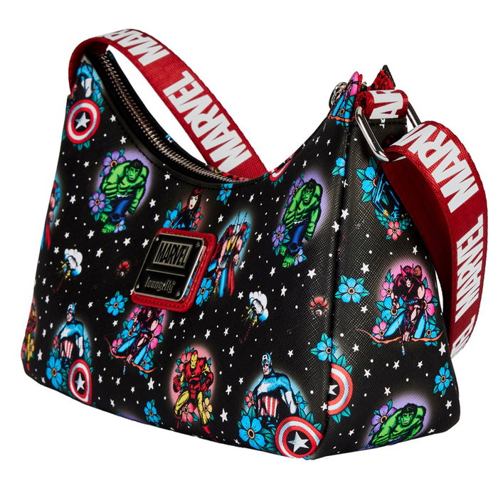 Loungefly Sac à main bandoulière Marvel Avengers Tattoo rose - 22x15x6 cm