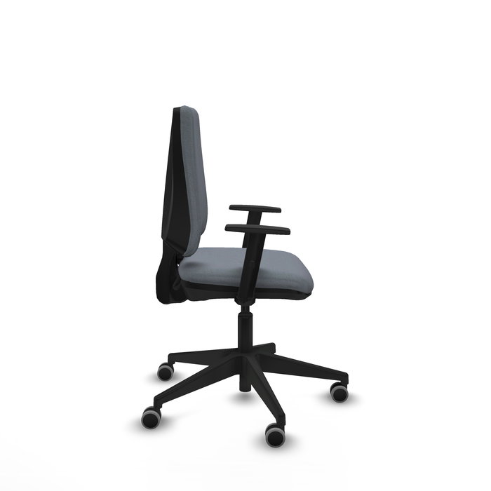 Chaise Elche Contact permament de base Tissu Gris Base pyramidale noire Accoudoir 1D Sans appui-tête Roulettes 65mm pour moquette