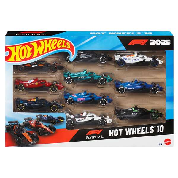Hot Wheels Pack de 10 voitures de Formule 1 saison 2025, échelle 1:64 Hot Wheels Pack de 10 voitures de Formule 1 saison 2025, échelle 1:64