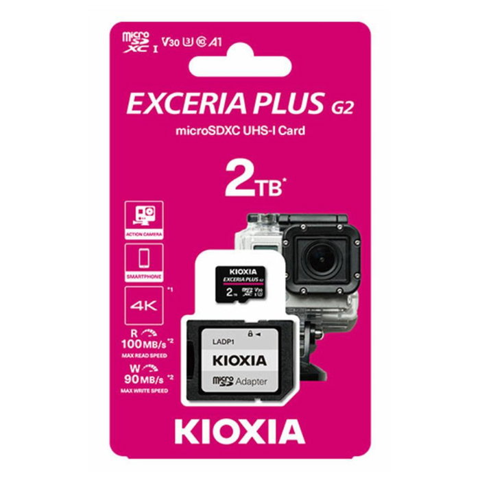 Kioxia Exceria Plus G2 Carte Mémoire MicroSDXC 2TB UHS-I U3 V30 A1 + Adaptateur Noir