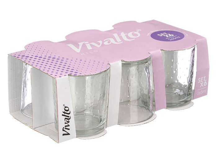 Vivalto Lot de 6 verres Puntos Nilo 265 ml en verre transparent 26,2 x 9 x 16 cm (Set de 8)