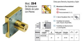 URKO Serrure à recouvrement 23R pour meuble, entraxe 35mm, cylindre 25mm, réversible