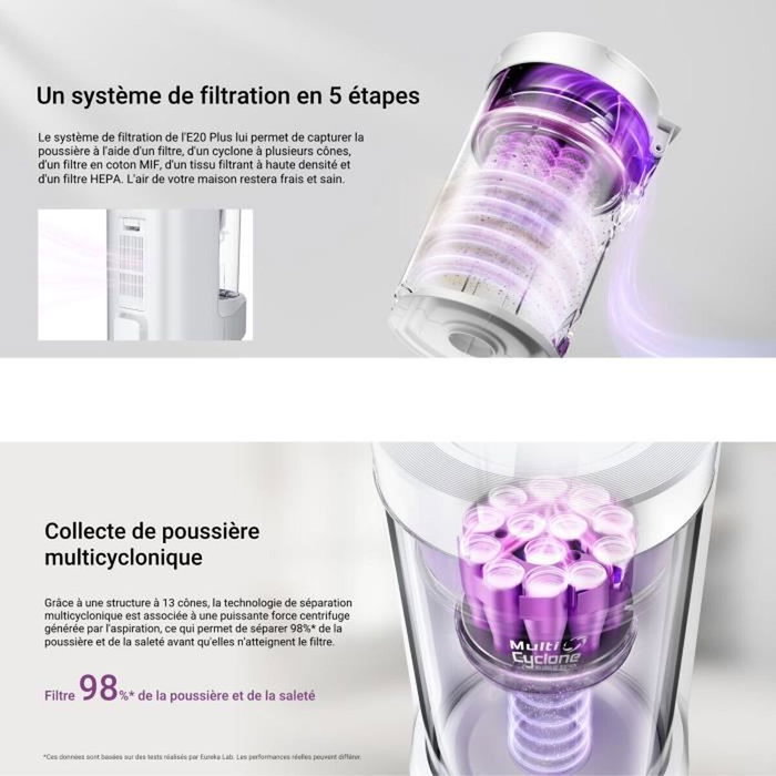 Eureka E20 Plus - Aspirateur Robot Laveur 8000 Pa avec Station Autovidante