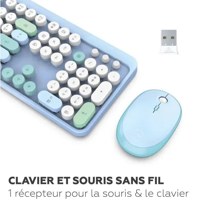 Mobility Lab Ensemble clavier et souris sans fil Pure Color avec pavé numérique intégré et raccourcis multimédias, bleu