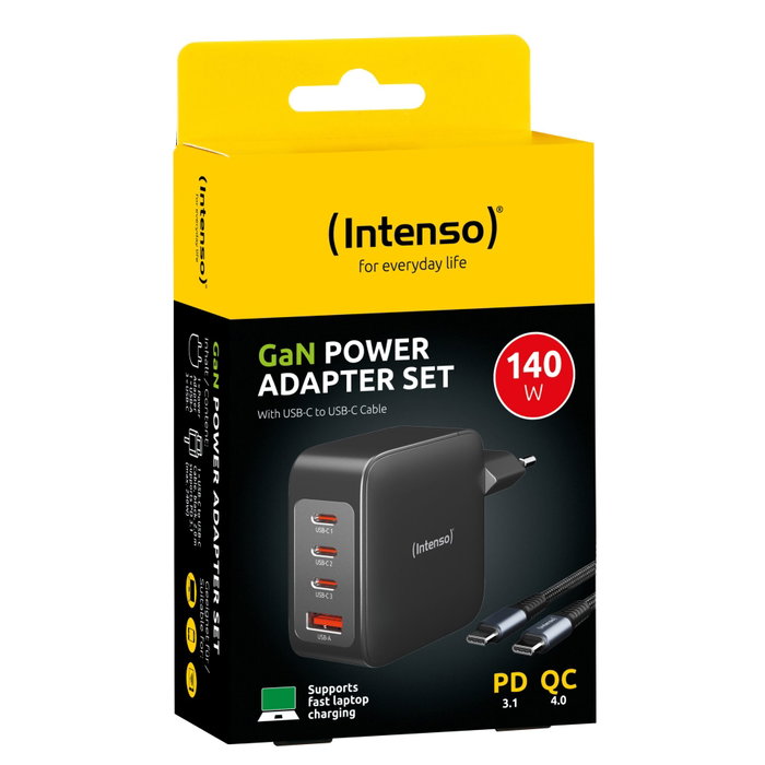 Intenso Kit Chargeur Mural GaN W140A3C avec Câble USB-C