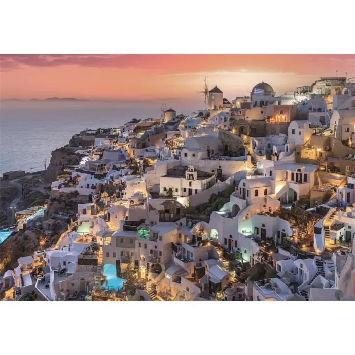 Clementoni - Puzzle Compact 1000 pièces - Shades of Santorini - 1000 pièces avec poster - Dimensions 70 x 50 cm