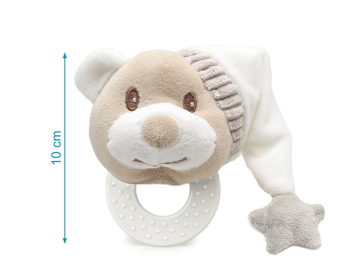 KioKids Mordedor Peluche Osito Con Gorro - Ourson Doudou en Peluche avec Mordedor pour Bébé, Soulage Douleur Dentaire, Multitextures, Collection Dolci Amici, Beige, 0+ Mois