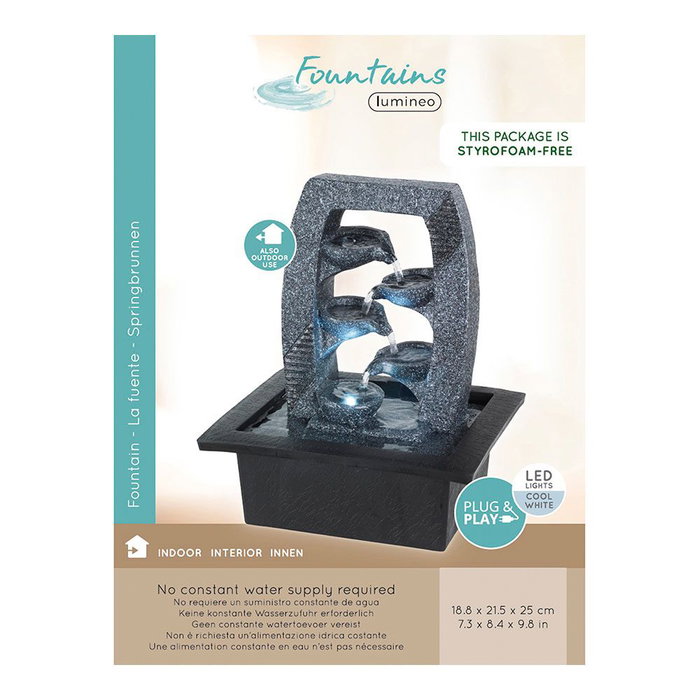 Lumineo 894227 Fontaine en polirésine pour intérieur et extérieur, LED blanc froid, 21,5 x 18,5 x 25 cm