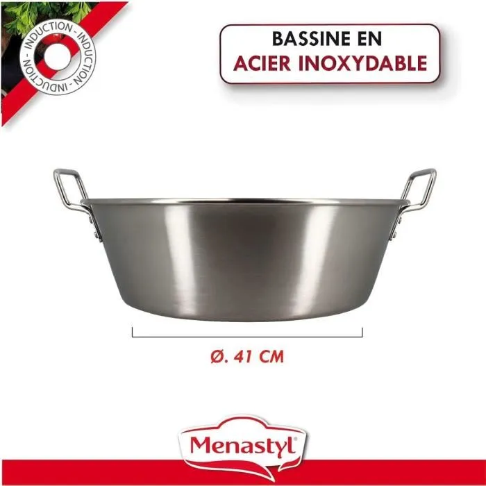 Menastyl - Bassine à confiture en acier inoxydable 17 litres, 40.5 cm - Réf. 4615452 Menastyl - Bassine à confiture en acier inoxydable 17 litres, 40.5 cm - Réf. 4615452