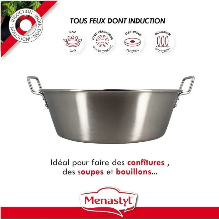 Menastyl - Bassine à confiture en acier inoxydable 17 litres, 40.5 cm - Réf. 4615452 Menastyl - Bassine à confiture en acier inoxydable 17 litres, 40.5 cm - Réf. 4615452