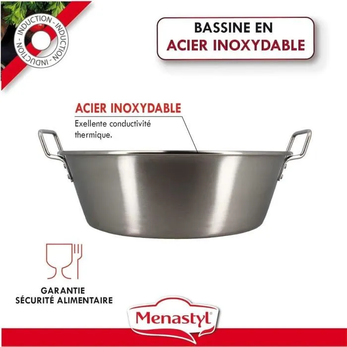 Menastyl - Bassine à confiture en acier inoxydable 17 litres, 40.5 cm - Réf. 4615452 Menastyl - Bassine à confiture en acier inoxydable 17 litres, 40.5 cm - Réf. 4615452
