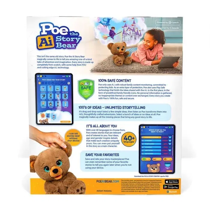 Giochi Preziosi Ours interactif conteur d'histoires Poe LAY00 - Peluche interactive avec ChatGPT, synthese vocale et contenu illimite pour enfants a partir de 4 ans