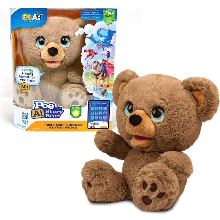 Giochi Preziosi Ours interactif conteur d'histoires Poe LAY00 - Peluche interactive avec ChatGPT, synthese vocale et contenu illimite pour enfants a partir de 4 ans