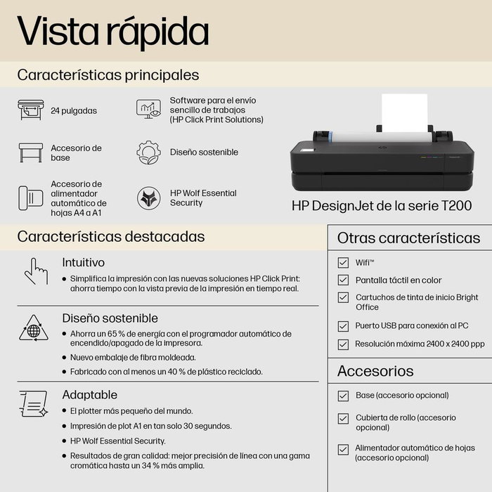HP DesignJet T250 A1 Plotter USB Réseau Wi-Fi