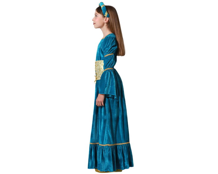 Déguisement Reine Médiéval Bleu pour Fille, Ensemble Costume 10-12 Ans avec Robe et Diadème, Fête et Carnaval