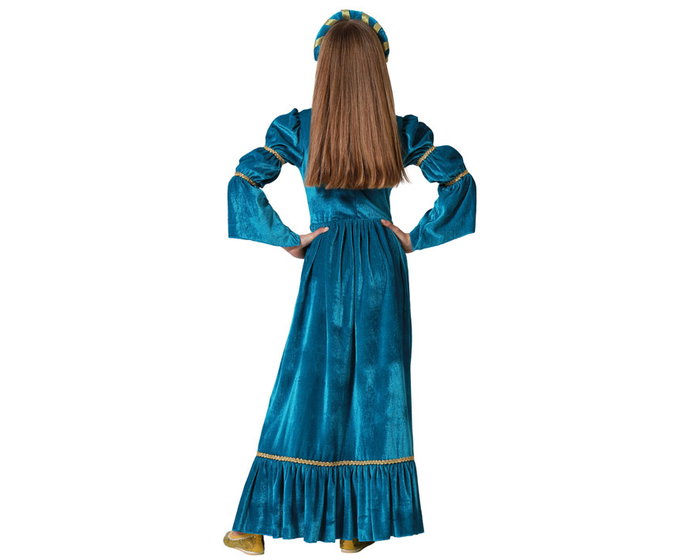 Déguisement Reine Médiéval Bleu pour Fille, Ensemble Costume 10-12 Ans avec Robe et Diadème, Fête et Carnaval