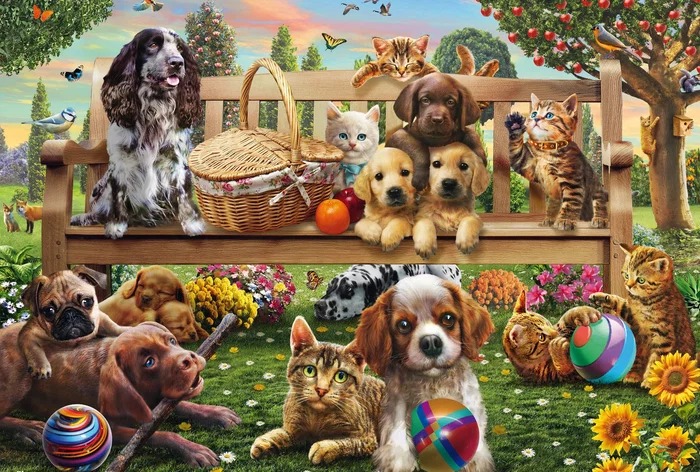 Schmidt Spiele - Puzzle Chiens et chats en pique-nique - 200 pièces - À partir de 8 ans - Détente et beauté du détail