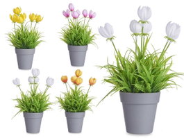 IBERGARDEN Assortiment de 24 Tulipes Artificielles avec Pots, Multicolore