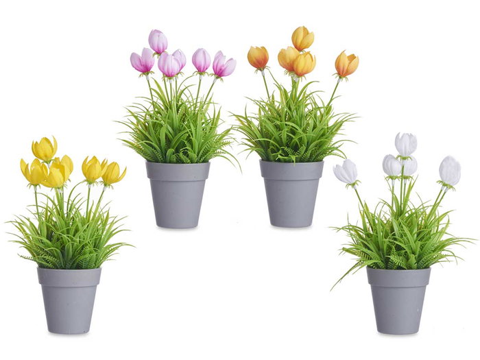 IBERGARDEN Assortiment de 24 Tulipes Artificielles avec Pots, Multicolore