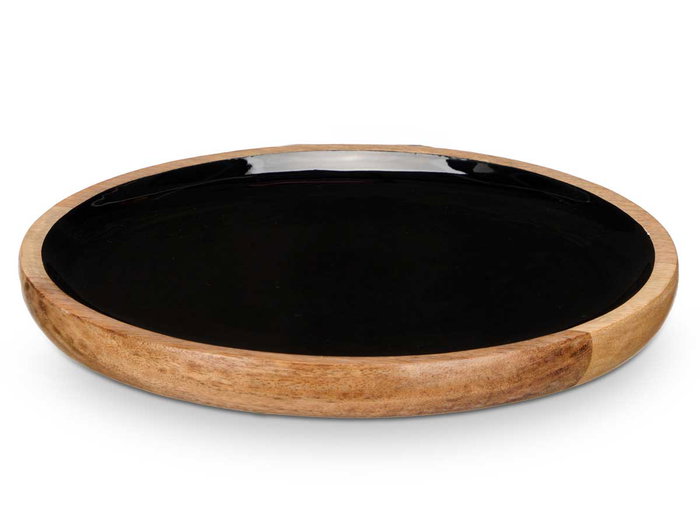GIFTDECOR Plat 25 cm en Bois de Manguier avec Mamelon Noir (Set de 12)