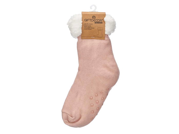 GIFTDECOR Chaussettes Sherpa Adulte Rose Clair