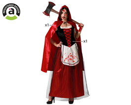 Costume adulte Caperucita sangrienta femme avec capuche, ceinture et robe longue couleur rouge - Halloween - Taille XXL