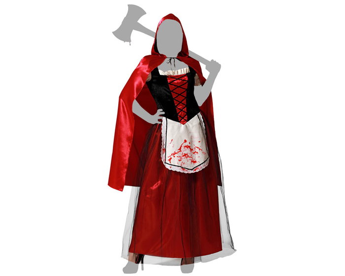 Costume adulte Caperucita sangrienta femme avec capuche, ceinture et robe longue couleur rouge - Halloween - Taille XXL