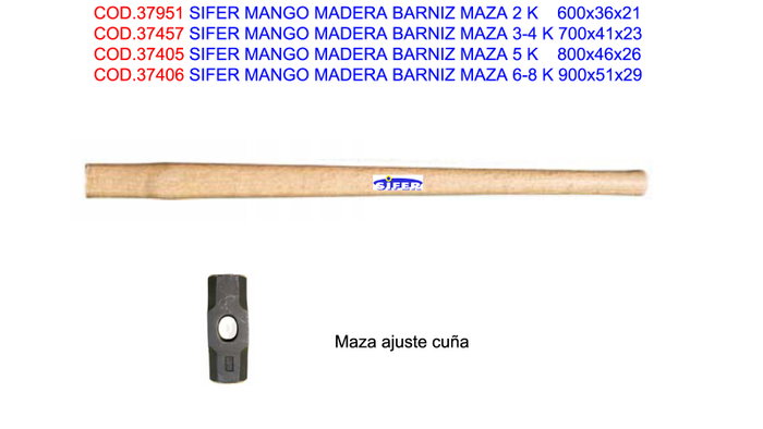 Manche en bois verni pour masse 5 kg avec cale Manche en bois verni pour masse 5 kg avec cale