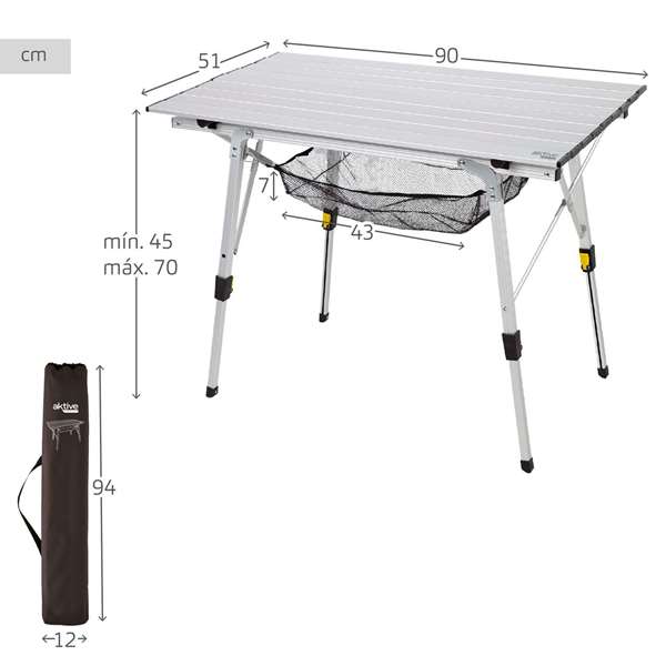 Color Baby Mesa de camping pliable compacte en aluminium 90 x 51 x 45/70 cm Color Baby Mesa de camping pliable compacte en aluminium 90 x 51 x 45/70 cm