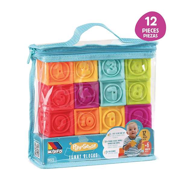 Molto - Sac de cubes sensoriels 12 pièces - Jeu éducatif en plastique - Pour enfants de 6 mois à 99 ans