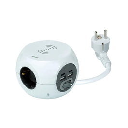 Simon Combiball, multiprise avec charge sans fil + 3 prises Schuko + 2 USB-A + 2 USB-C, blanc, 3680 W