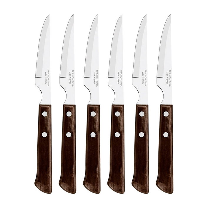 Tramontina Set de 6 couteaux à côtelettes Polywood castanho en acier inoxydable Tramontina Set de 6 couteaux à côtelettes Polywood castanho en acier inoxydable