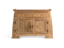 GINER Y COLOMER - Buffet en bois de teca massif style oriental avec 2 tiroirs et 2 portes sculptées, finition naturelle rustique - Dimensions L110 x P41 x H77 cm