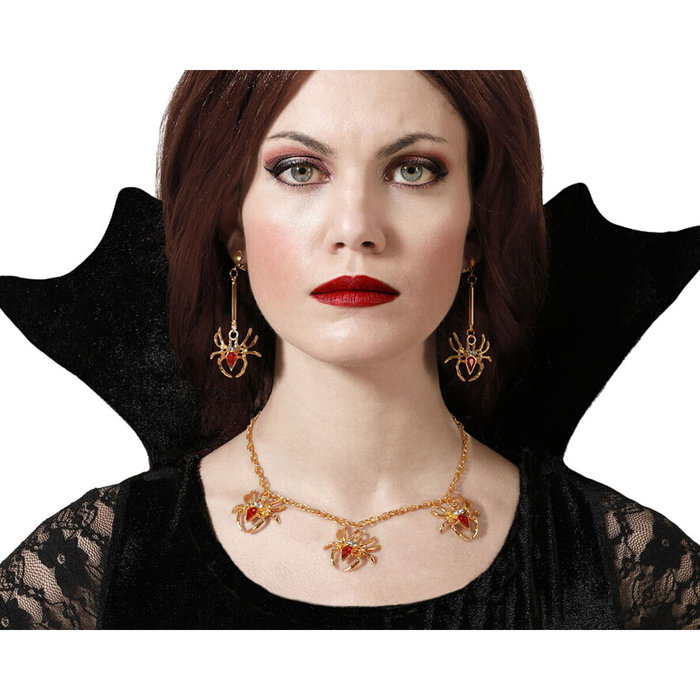 Atosa Set de Collier et Boucles d'oreilles Araignée Dorés avec Pierres Rouges