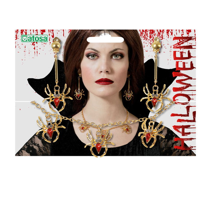 Atosa Set de Collier et Boucles d'oreilles Araignée Dorés avec Pierres Rouges