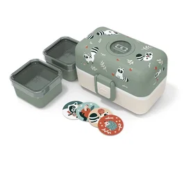Monbento MB Tresor Raccoon - Lunch Box Enfant 3 Compartiments - Vert Raccoon