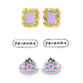 The Carat Shop - Set de 3 paires de boucles d'oreilles Friends avec motifs, en alliage de zinc argenté sans nickel ni plomb