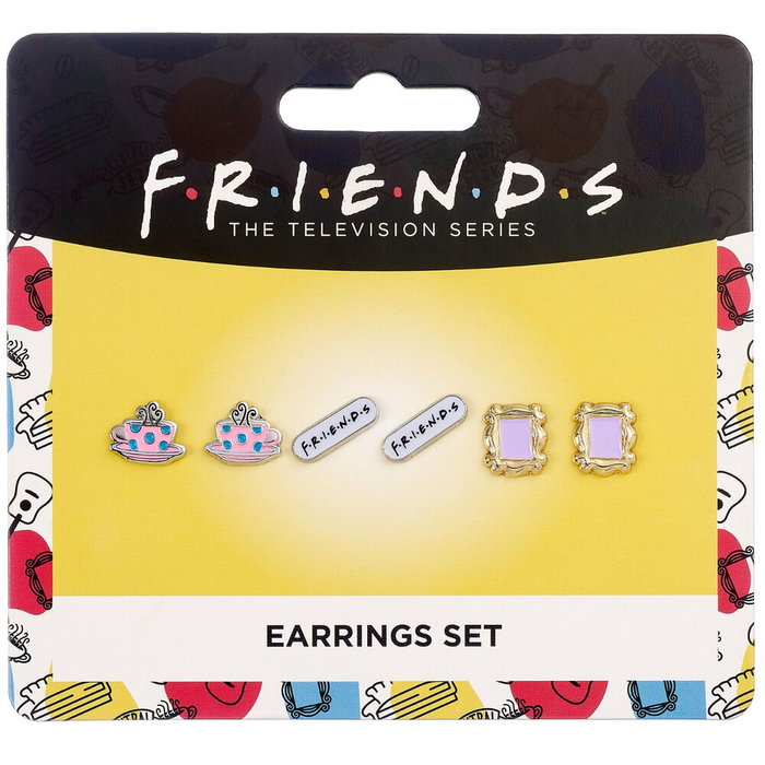 The Carat Shop - Set de 3 paires de boucles d'oreilles Friends avec motifs, en alliage de zinc argenté sans nickel ni plomb