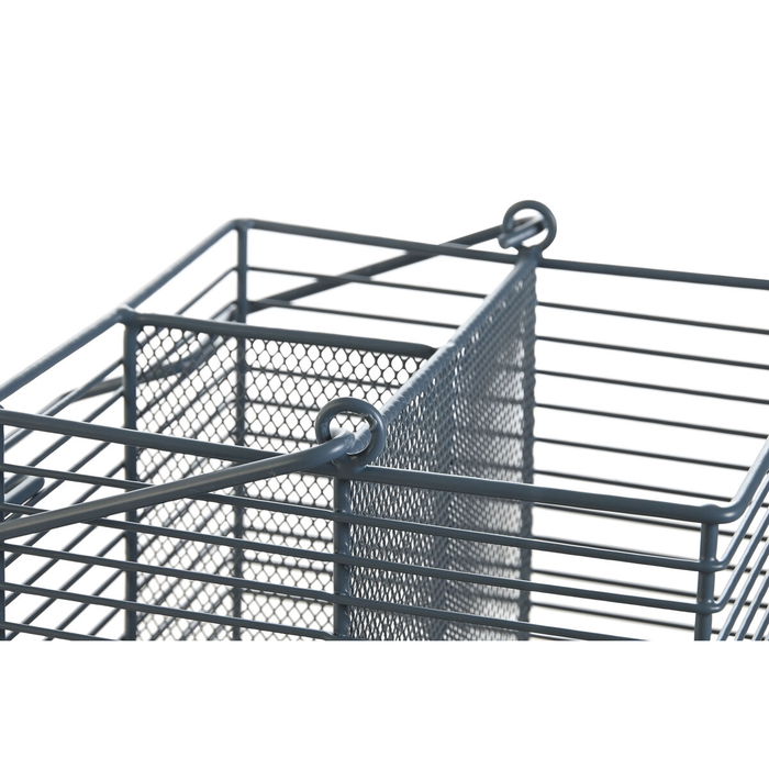 Panier à couverts DKD Home Decor Bleu Blanc Métal Bois d'hévéa 18 x 18 x 15 cm (2 Unités)