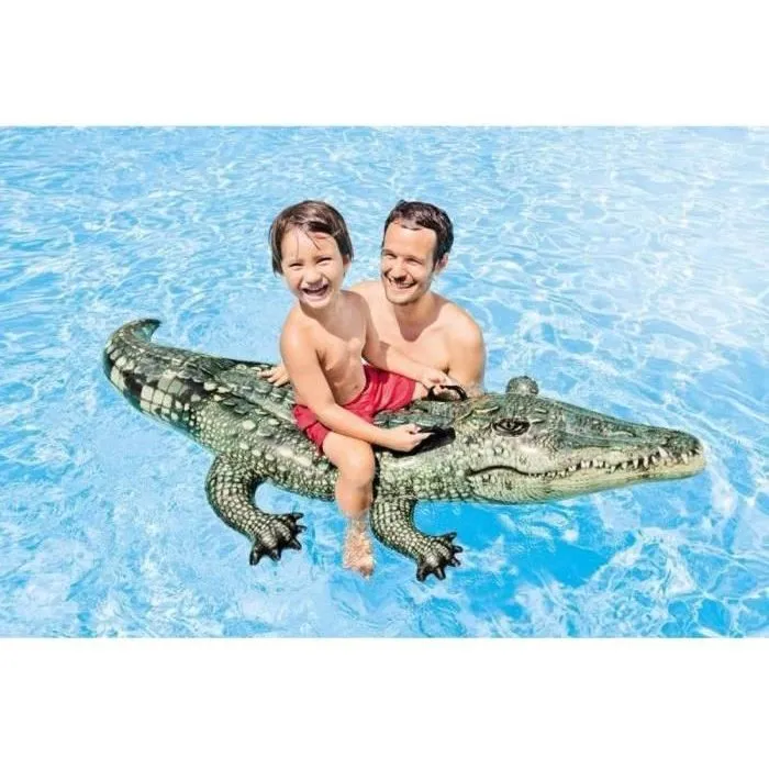 Intex Bouée Gonflable Alligator à Chevauchement - Forme Réaliste - 170 x 86 cm - Avec Poignées - Pour Enfants dès 3 Ans